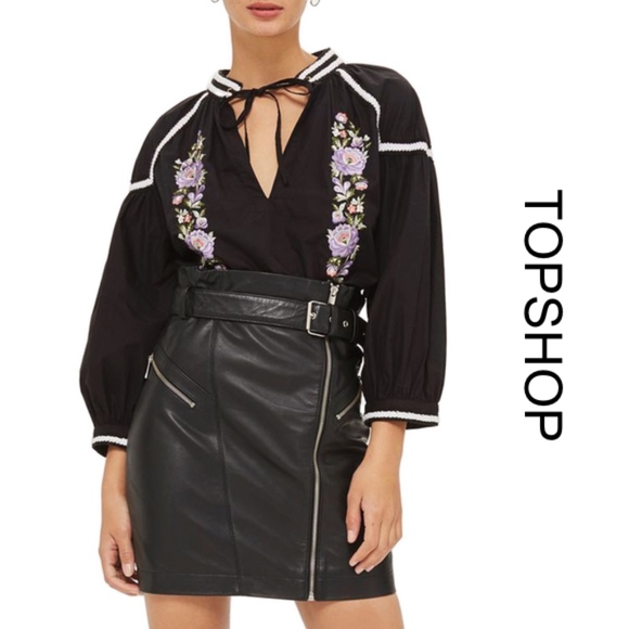 Topshop Tops - NWT [topshop] Black Floral Embroidered Peasant